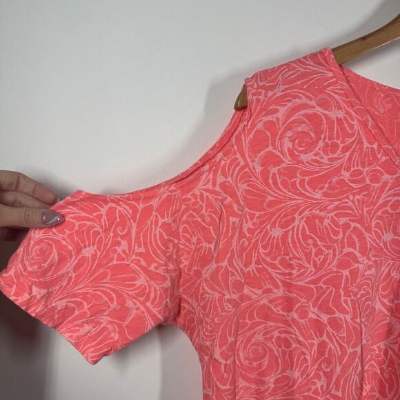 Fresh Produce Top Women XL Peach Coral  Short Sleeve Cold Shoulder Spring Floral - Picture 3 of 6